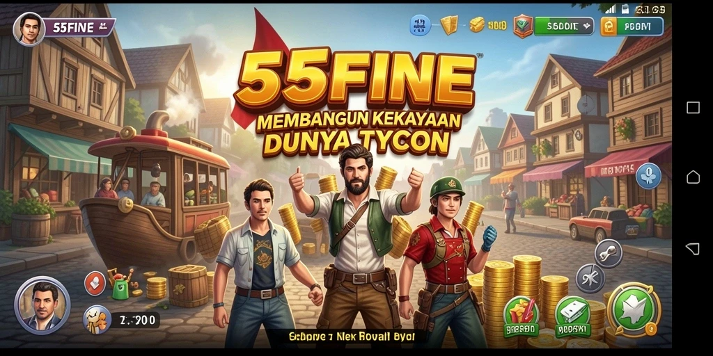 Screenshot gameplay 55FIVE menampilkan aksi membangun bisnis Tycoon.