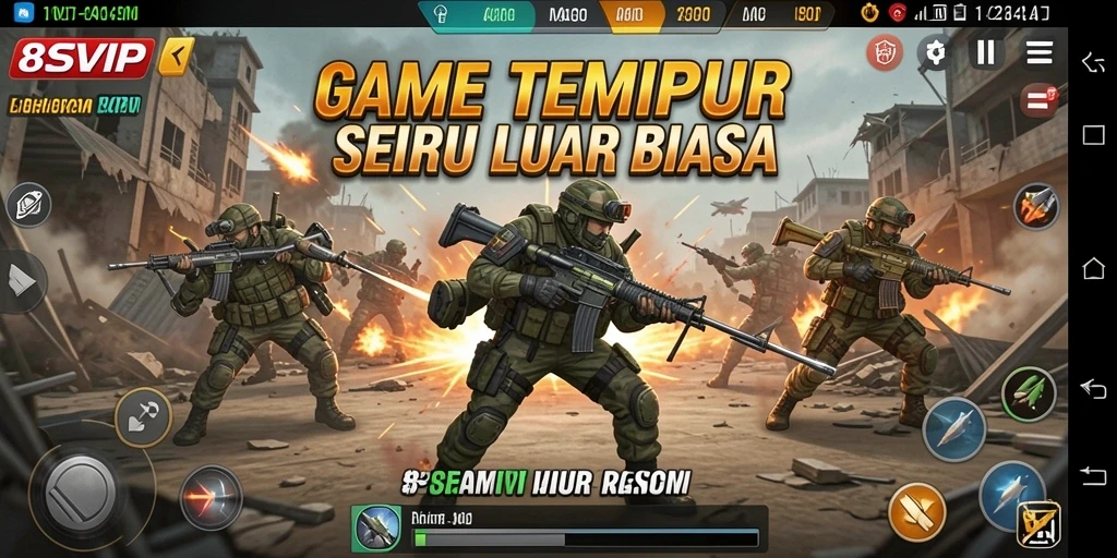 Screenshot gameplay 8SVIP yang mendebarkan dengan aksi tembak-menembak.