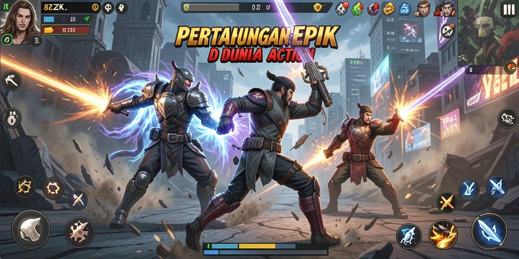 Gameplay 8ZK menampilkan pertarungan yang seru dan grafis yang menarik.