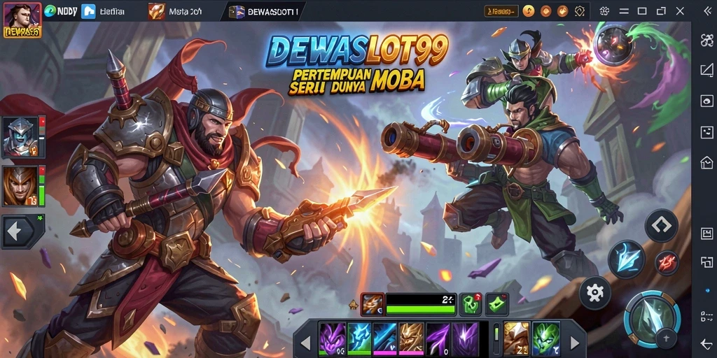 Screenshot DEWASLOT99 menampilkan aksi pertempuran seru dalam gameplay MOBA.