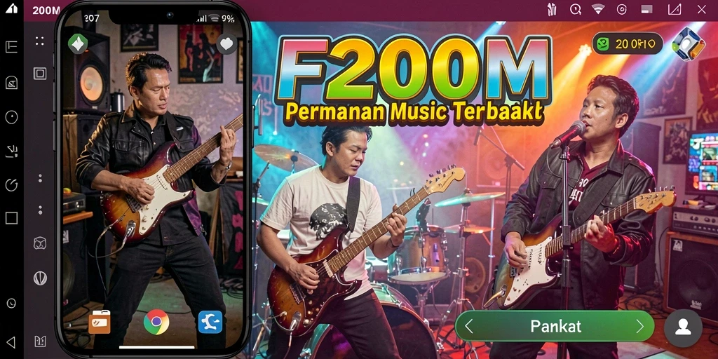 Tangkapan layar F200M menampilkan gameplay musik yang seru dan interaktif.