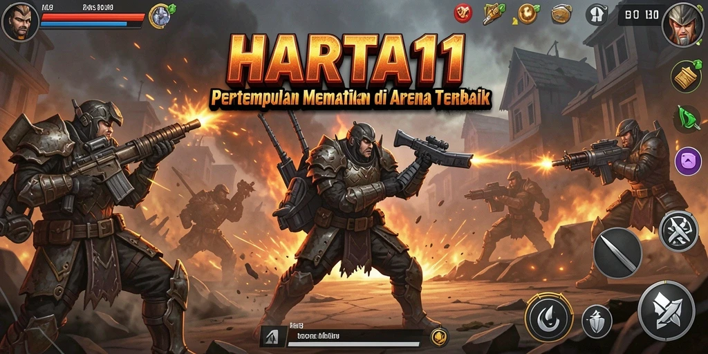 Tangkapan layar HARTA11 menampilkan aksi pertempuran intens dalam arena Battle Royale.