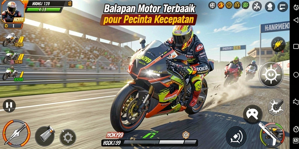 Tampilan layar dari gameplay balapan motor HOKI99 yang mengasyikkan.
