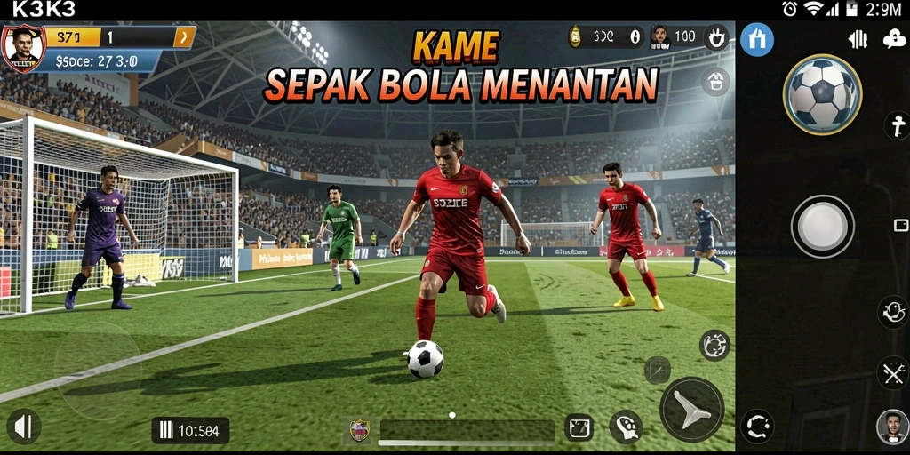 Screenshot K3K3 menampilkan aksi seru permainan sepak bola.