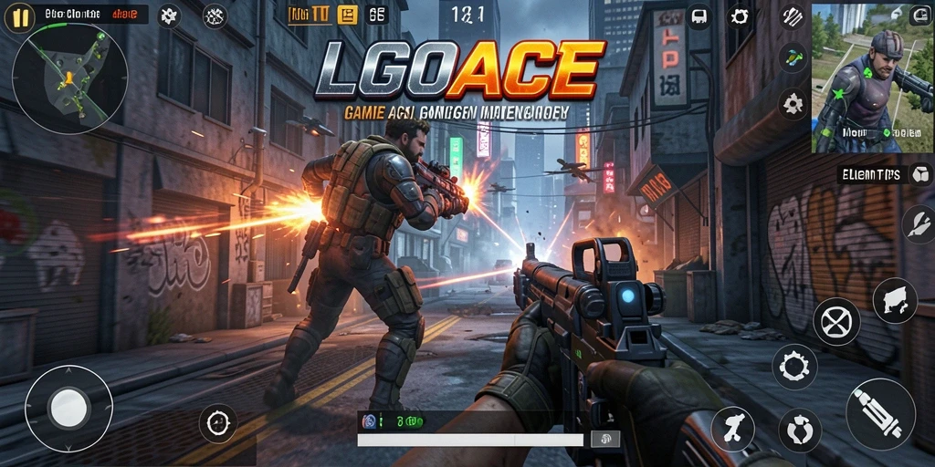 Screenshot utama LGOACE yang menampilkan aksi seru dalam gameplay TPS.