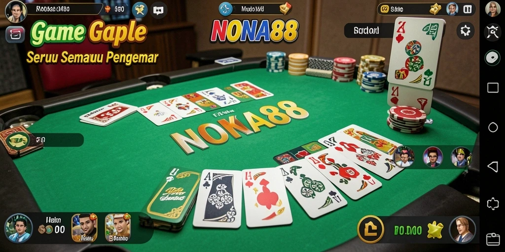 Screenshot utama NONA88 menampilkan pertandingan Gaple yang seru dan intens.