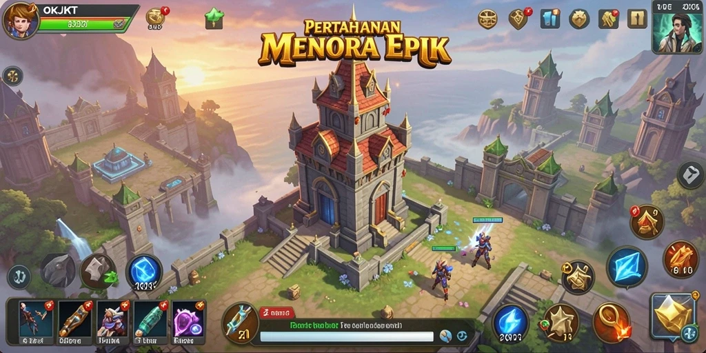 Screenshot dari gameplay OKJKT yang menunjukkan pertahanan menara yang strategis.