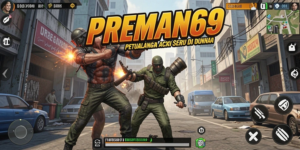 Tampilan gameplay mendebarkan di dunia urban PREMAN69.
