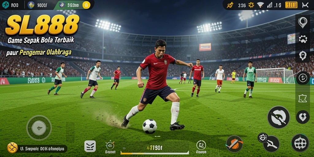 Tangkapan layar gameplay SL888 dengan aksi sepak bola yang mendebarkan.
