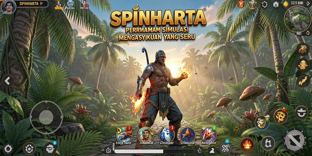 Gameplay SPINHARTA dengan interaksi dunia yang menarik.