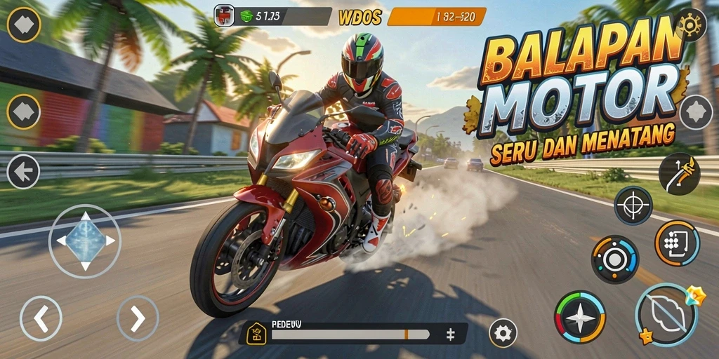 Tampilan gameplay balapan motor yang seru di WDBOS.
